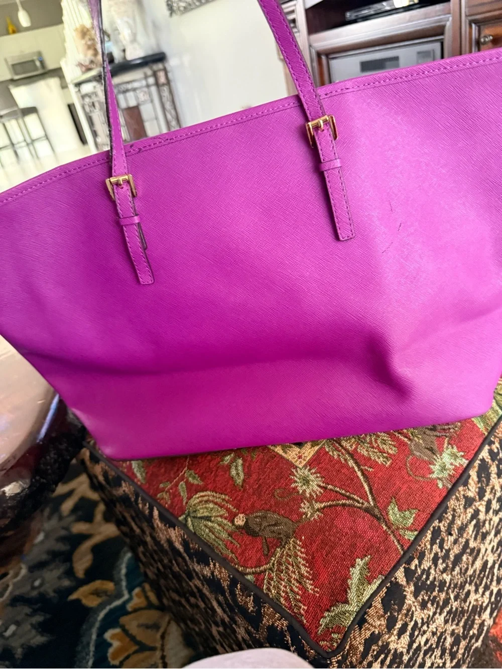 Michael Kors Fuchsia Saffiano Leather Tote with Gold Hardware